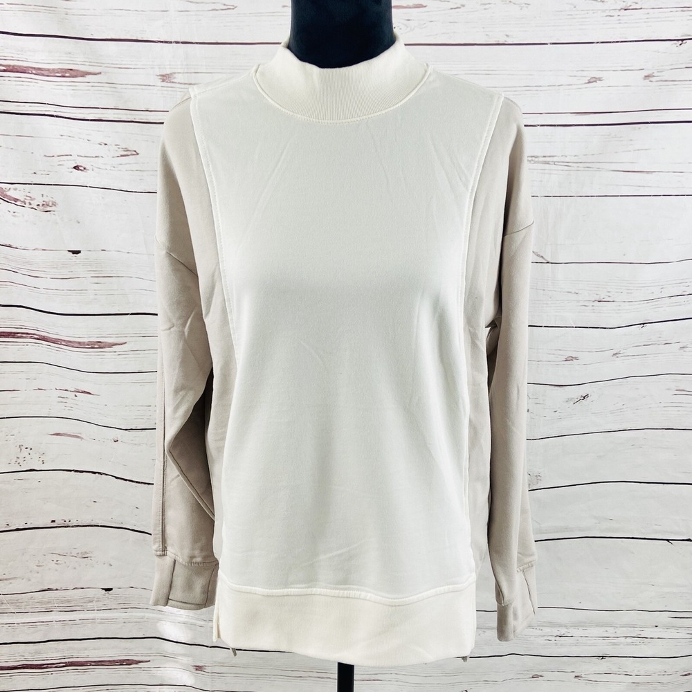 Athleta Sweatshirt Women's Large Beige Mock Neck Long Sleeves Colorblock NWOT